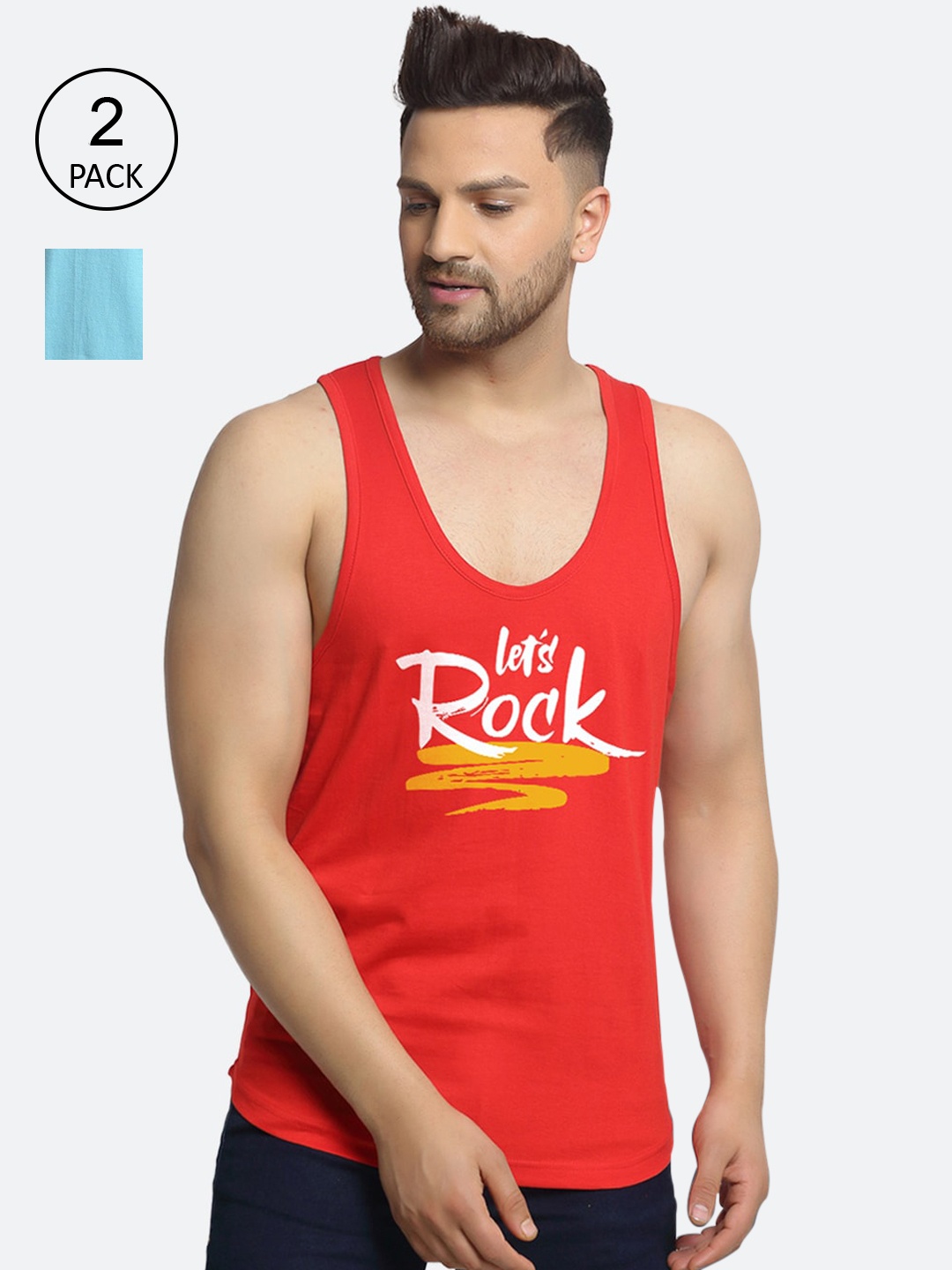 

Friskers Men Pack Of 2 Printed Pure Cotton Innerwear Vests, Red