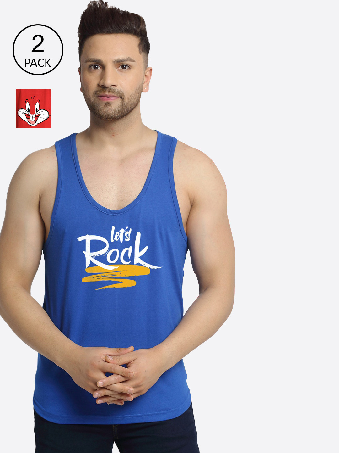 

Friskers Men Pack Of 2 Blue & Red Pure Cotton Innerwear Vests