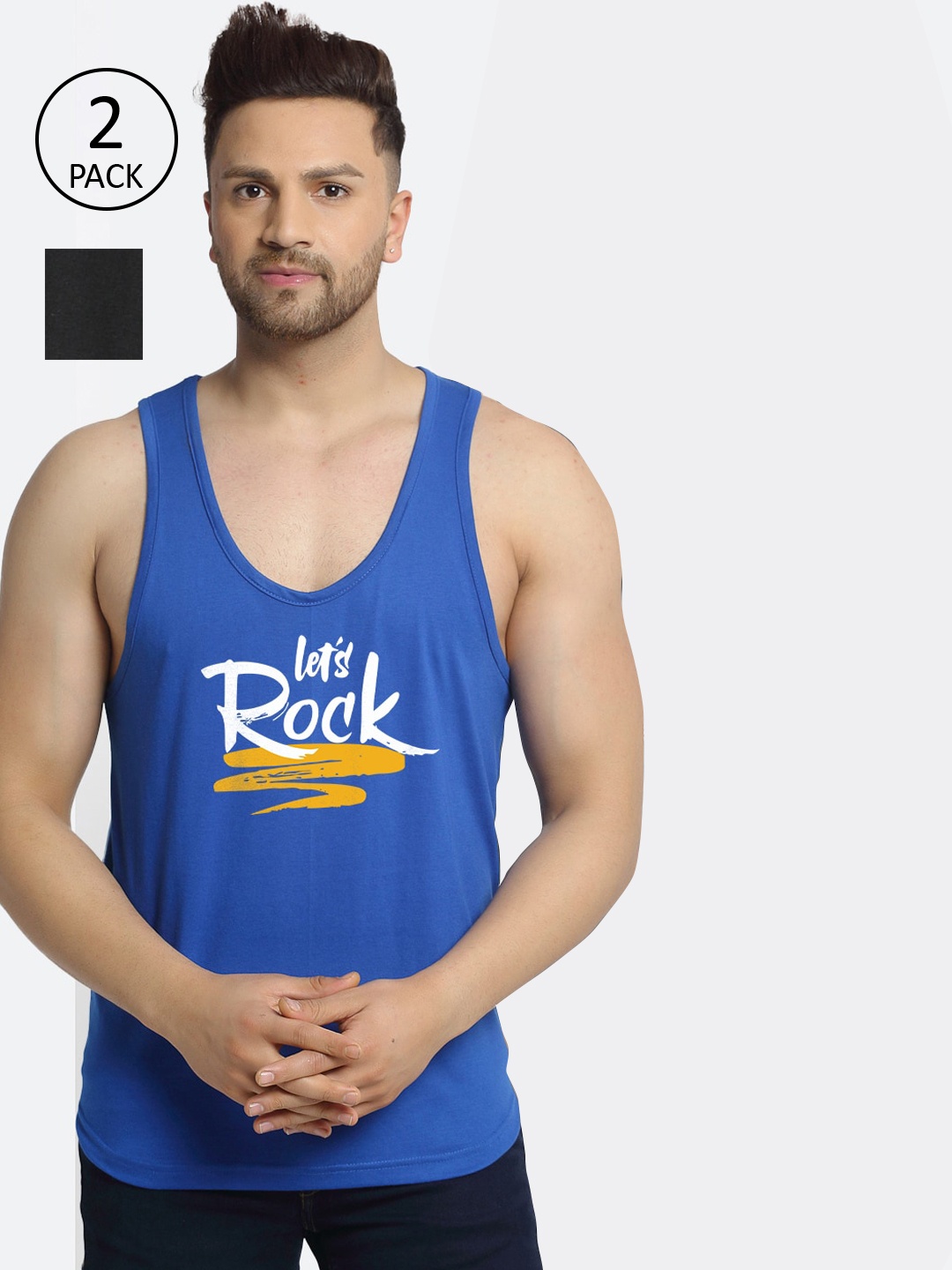 

Friskers Men Pack Of 2 Printed Pure Cotton Innerwear Vests, Blue