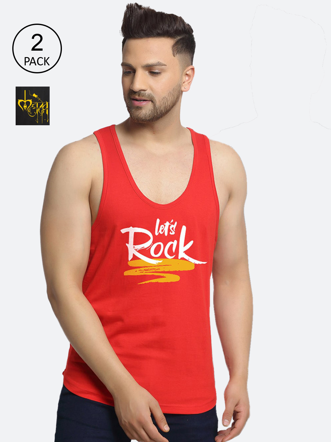 

Friskers Men Pack Of 2 Printed Pure Cotton Innerwear Gym Vests, Red
