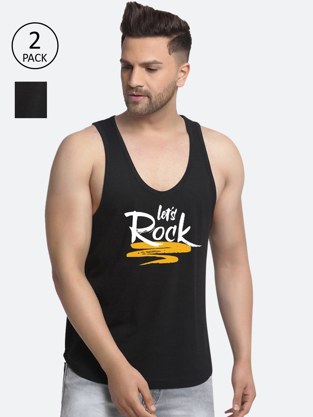 

Friskers Men Black Pack Of 2 Printed 175 - 180 GSM Pure Cotton Innerwear Vest