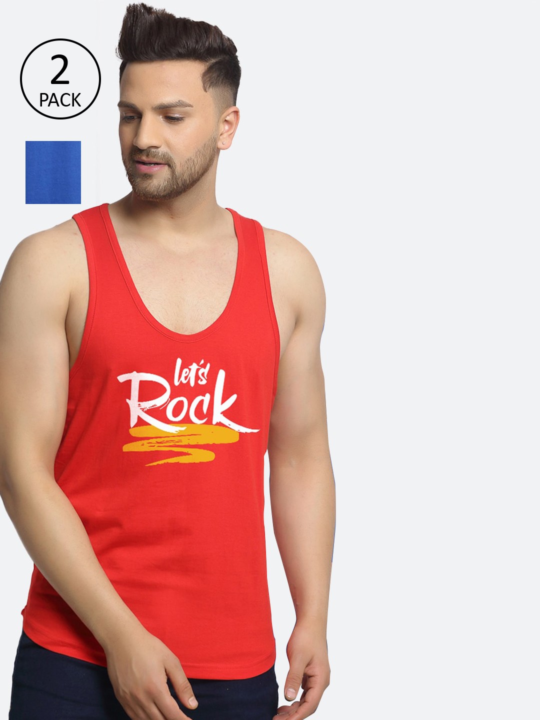 

Friskers Pack of 2 Men Printed Cotton Innerwear Vests, Red