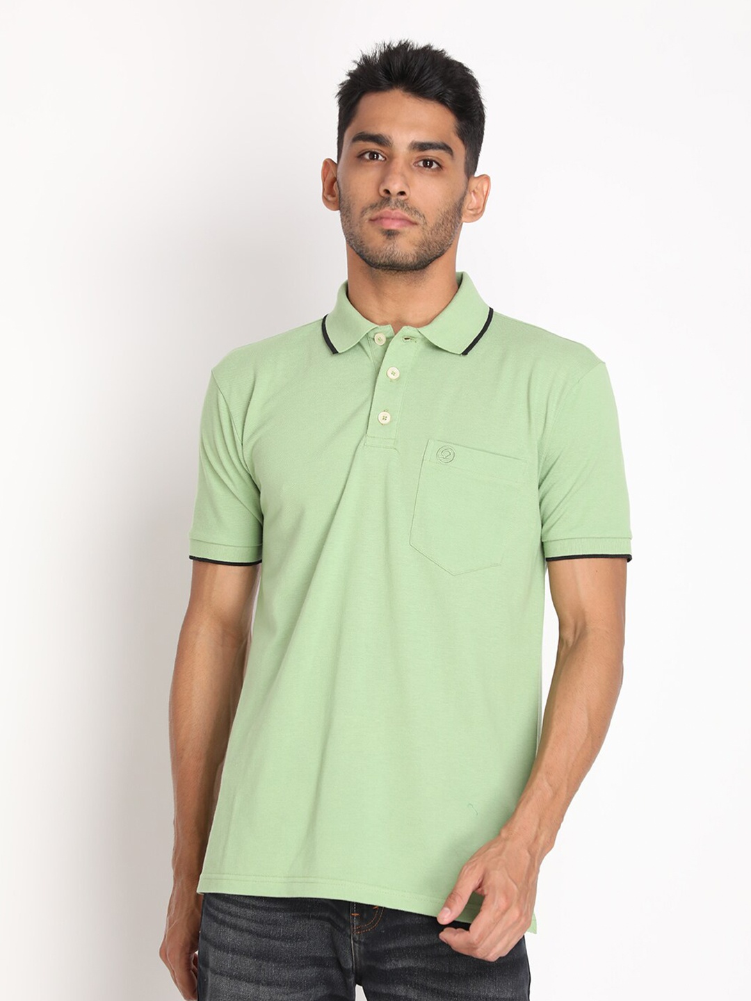 

Chkokko Men Green Polo Collar T-shirt