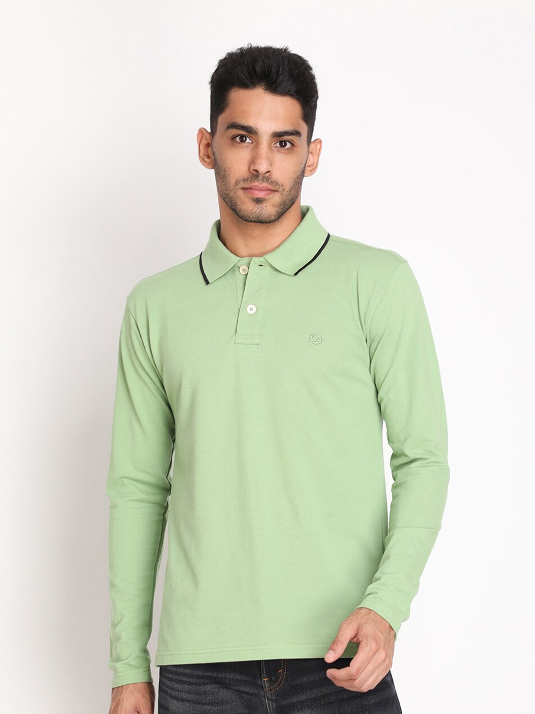 

Chkokko Men Green Polo Collar T-shirt