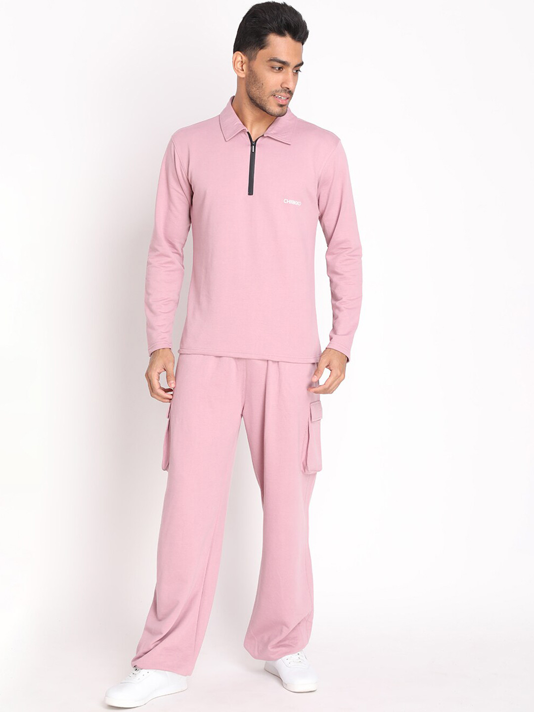 

CHKOKKO Men Pink Solid Co-ord Sets