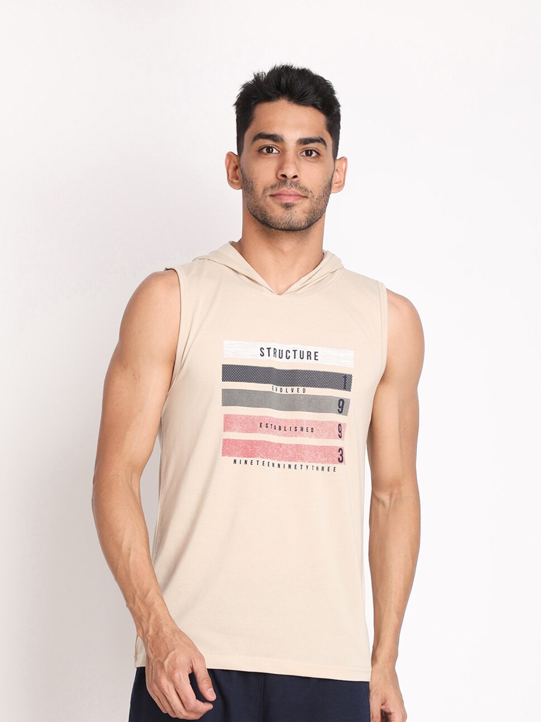 

Chkokko Men Beige Printed V-Neck T-shirt