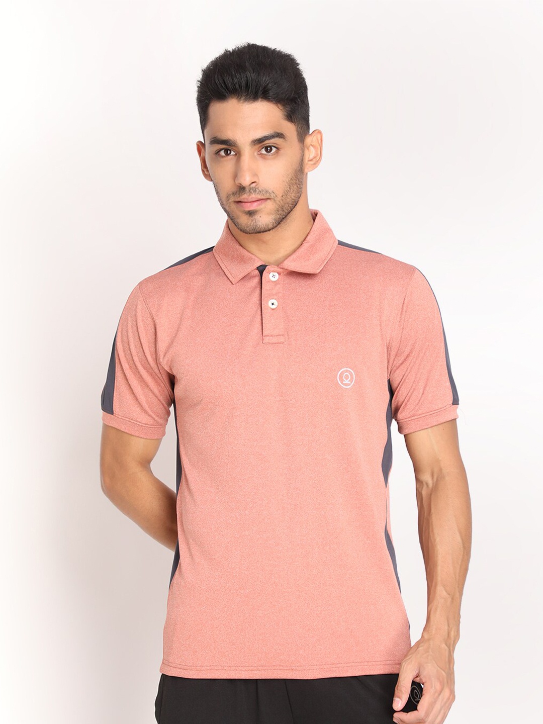 

Chkokko Men Rust Polo Collar Applique T-shirt