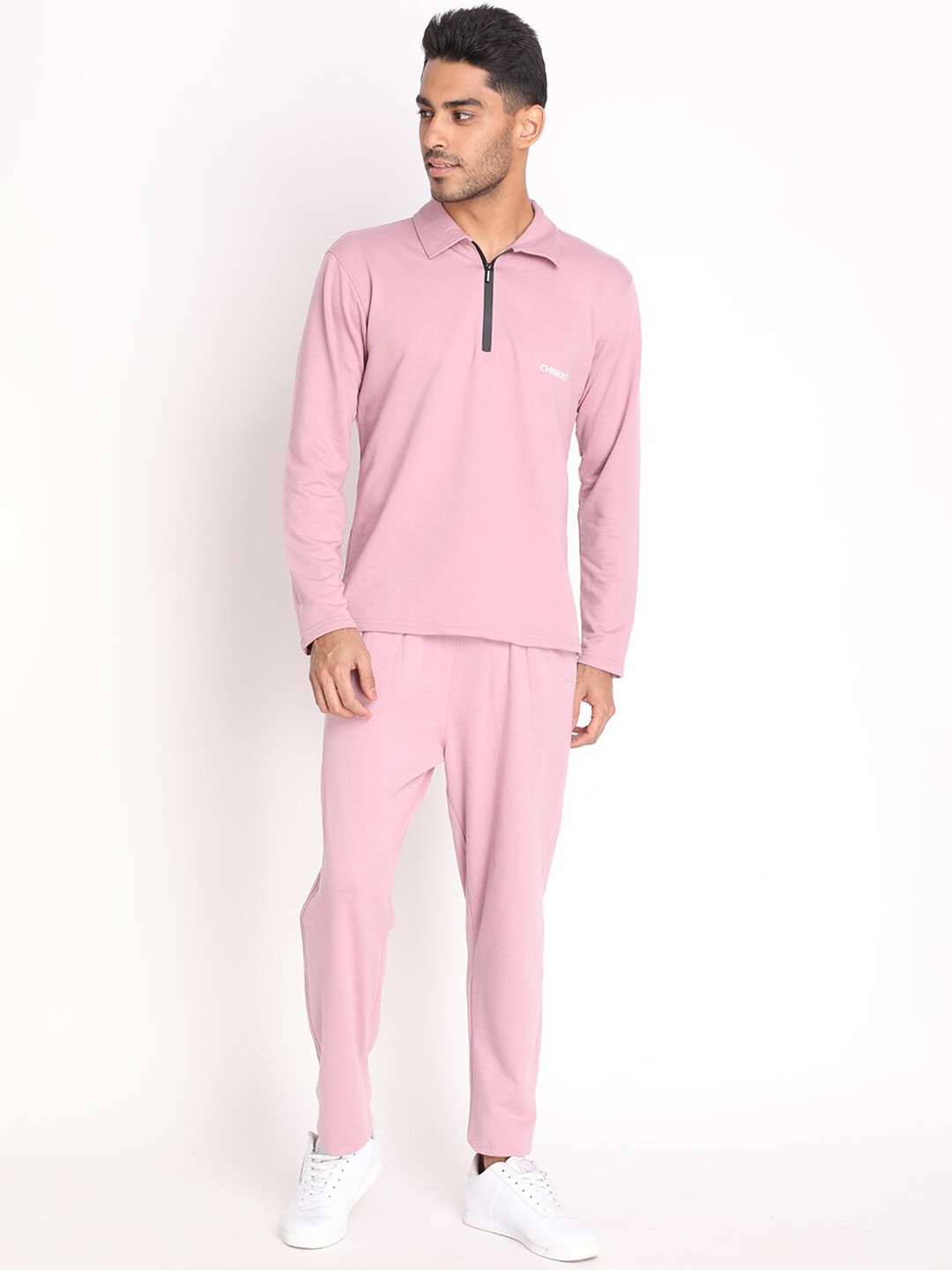 

CHKOKKO Men Pink Solid Cotton Co-Ords