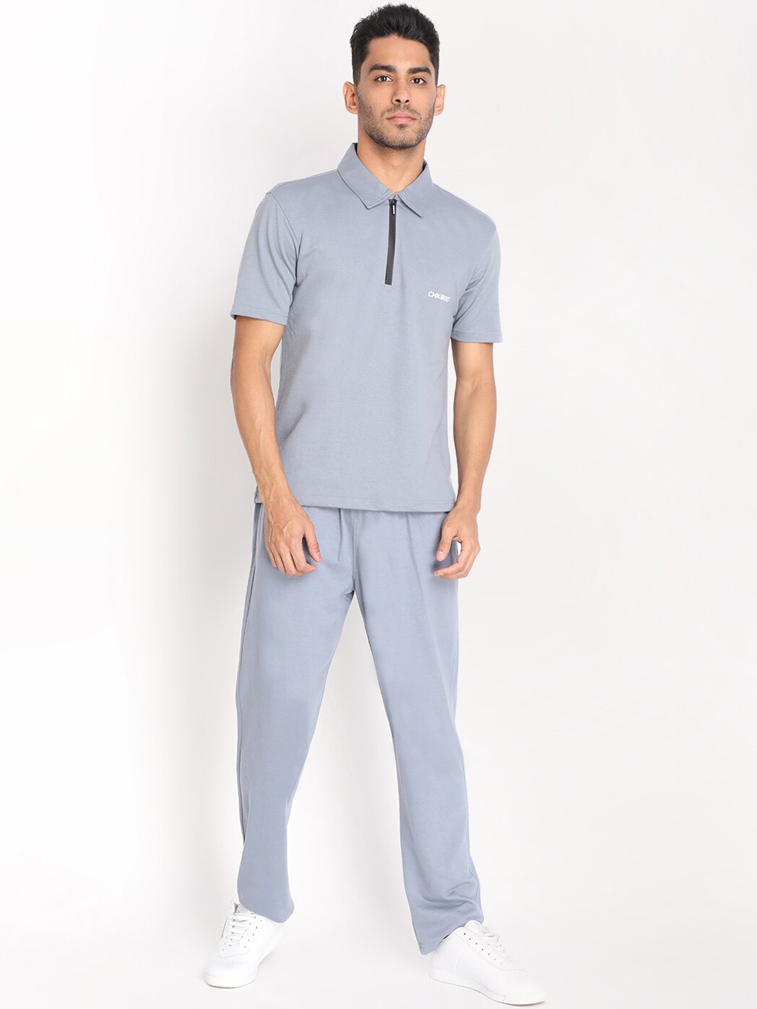 

CHKOKKO Men Grey Casual Co-Ord Sets