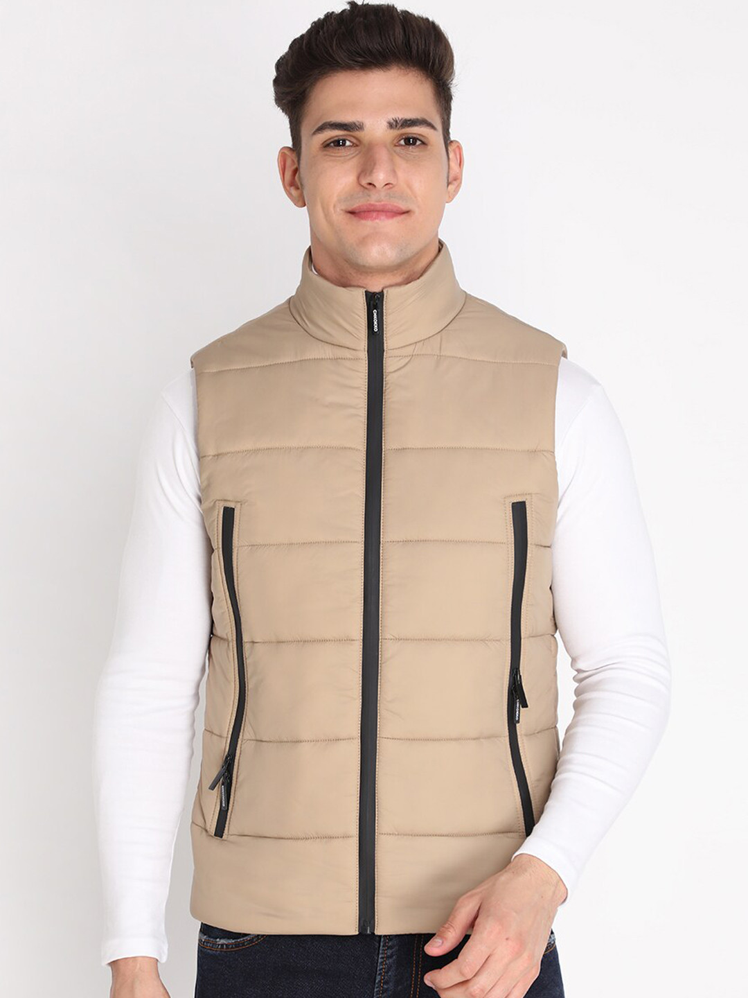 

CHKOKKO Men Beige Lightweight Outdoor Padded Jacket