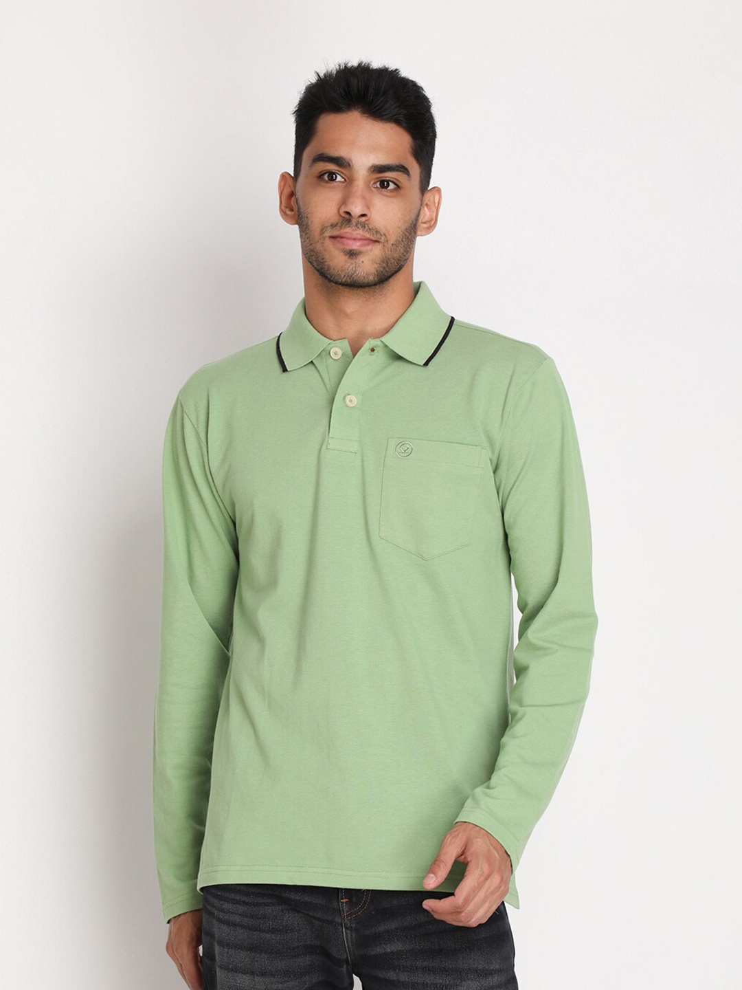 

Chkokko Men Green Polo Collar T-shirt