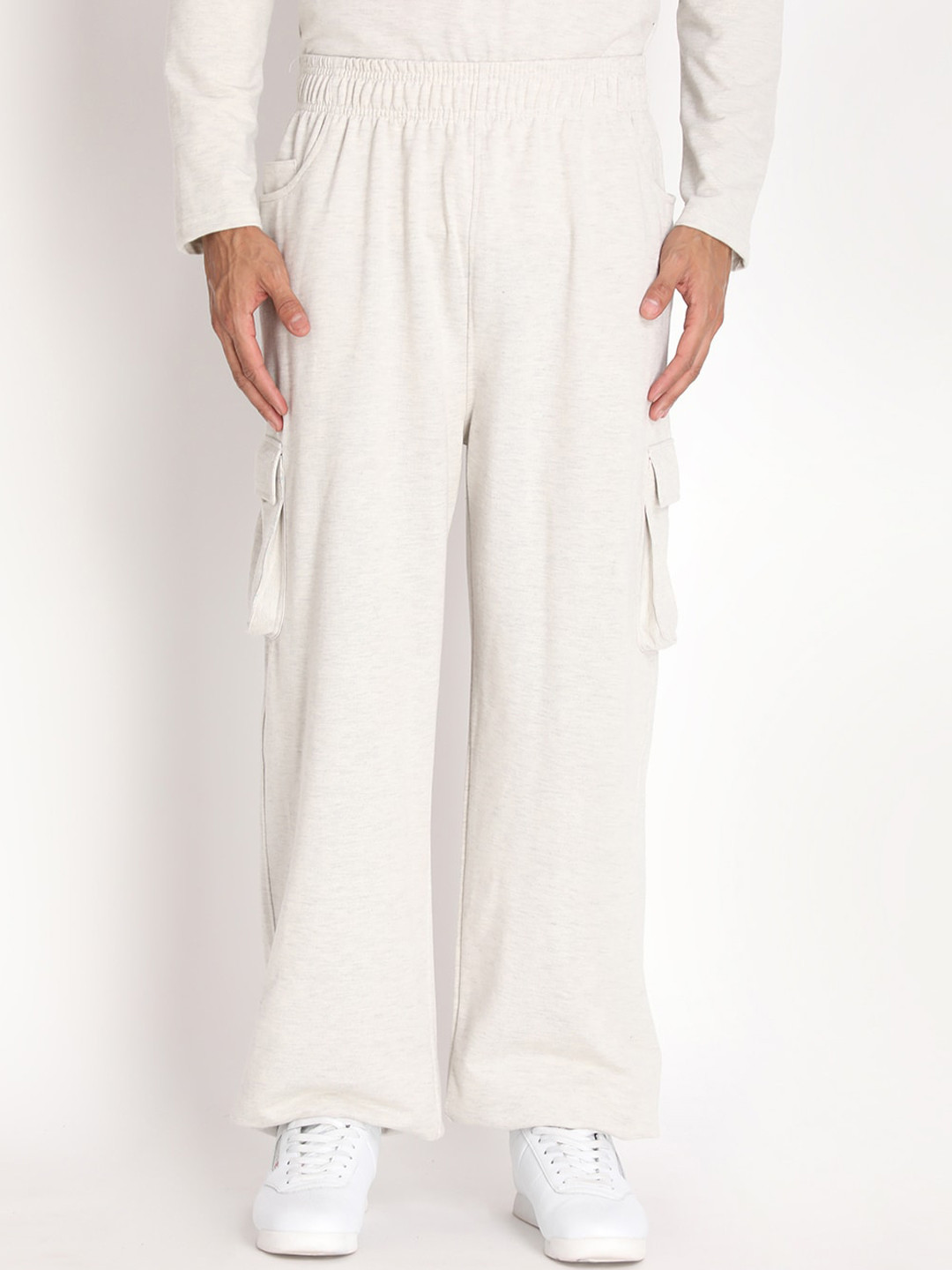 

CHKOKKO Men Off-White Solid Comfort-Fit Track Pants