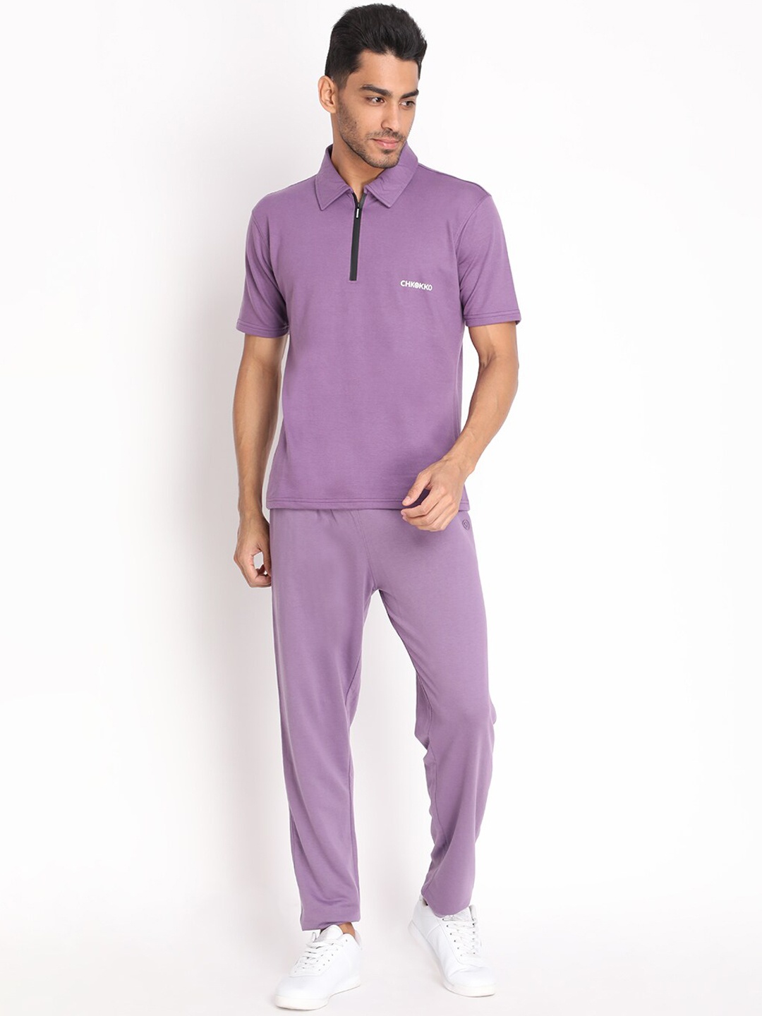 

CHKOKKO Purple Solid T-Shirt & Trousers Co-ords