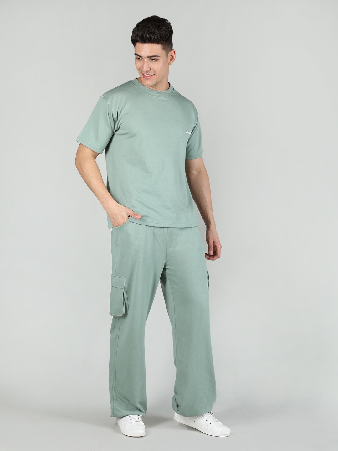 

CHKOKKO Men Sage Green Solid Co-ord Sets