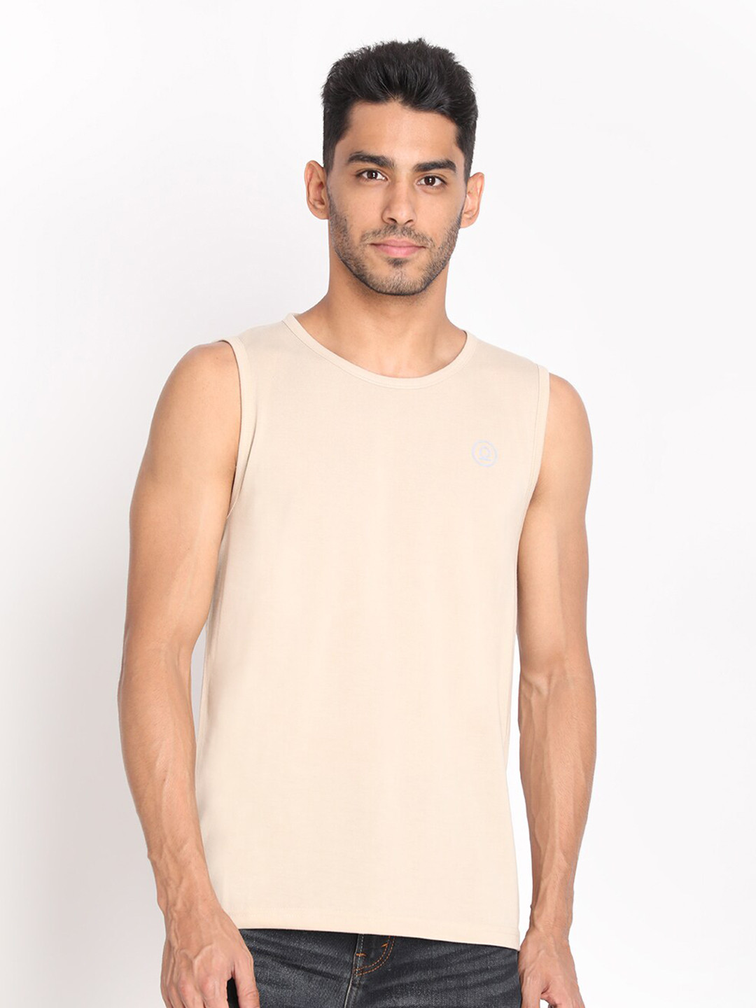 

Chkokko Men Beige Raw Edge T-shirt