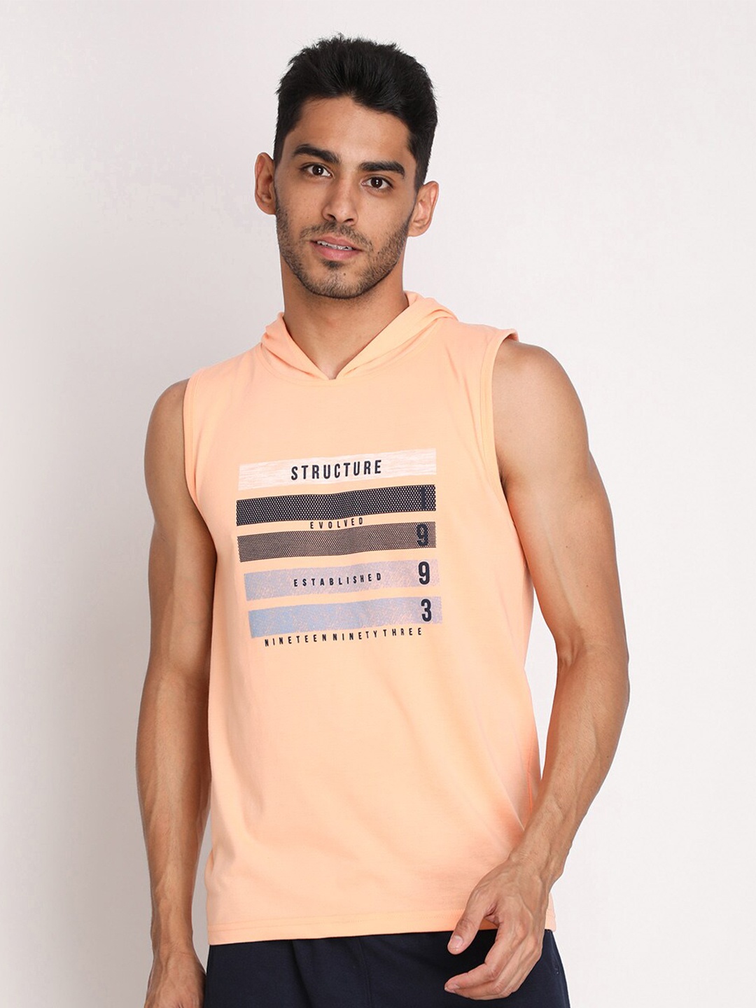 

Chkokko Men Orange Typography Printed V-Neck T-shirt