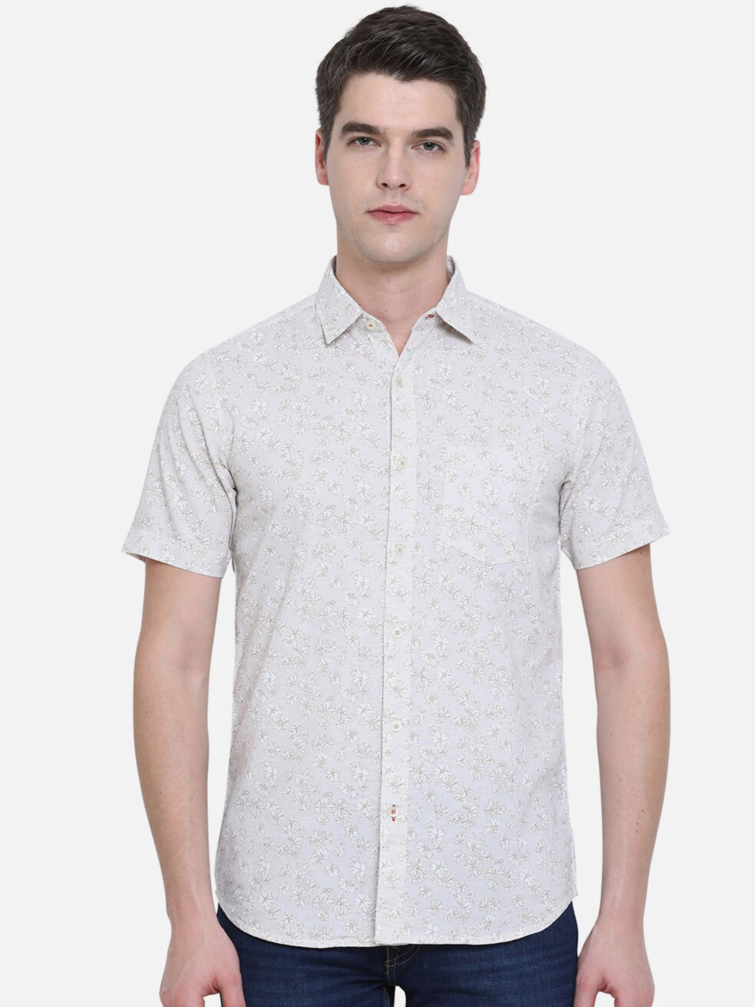 

JADE BLUE Men White Slim Fit Floral Printed Casual Shirt