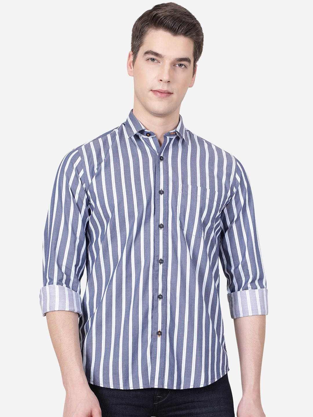 

JADE BLUE Men Blue Slim Fit Striped Casual Shirt