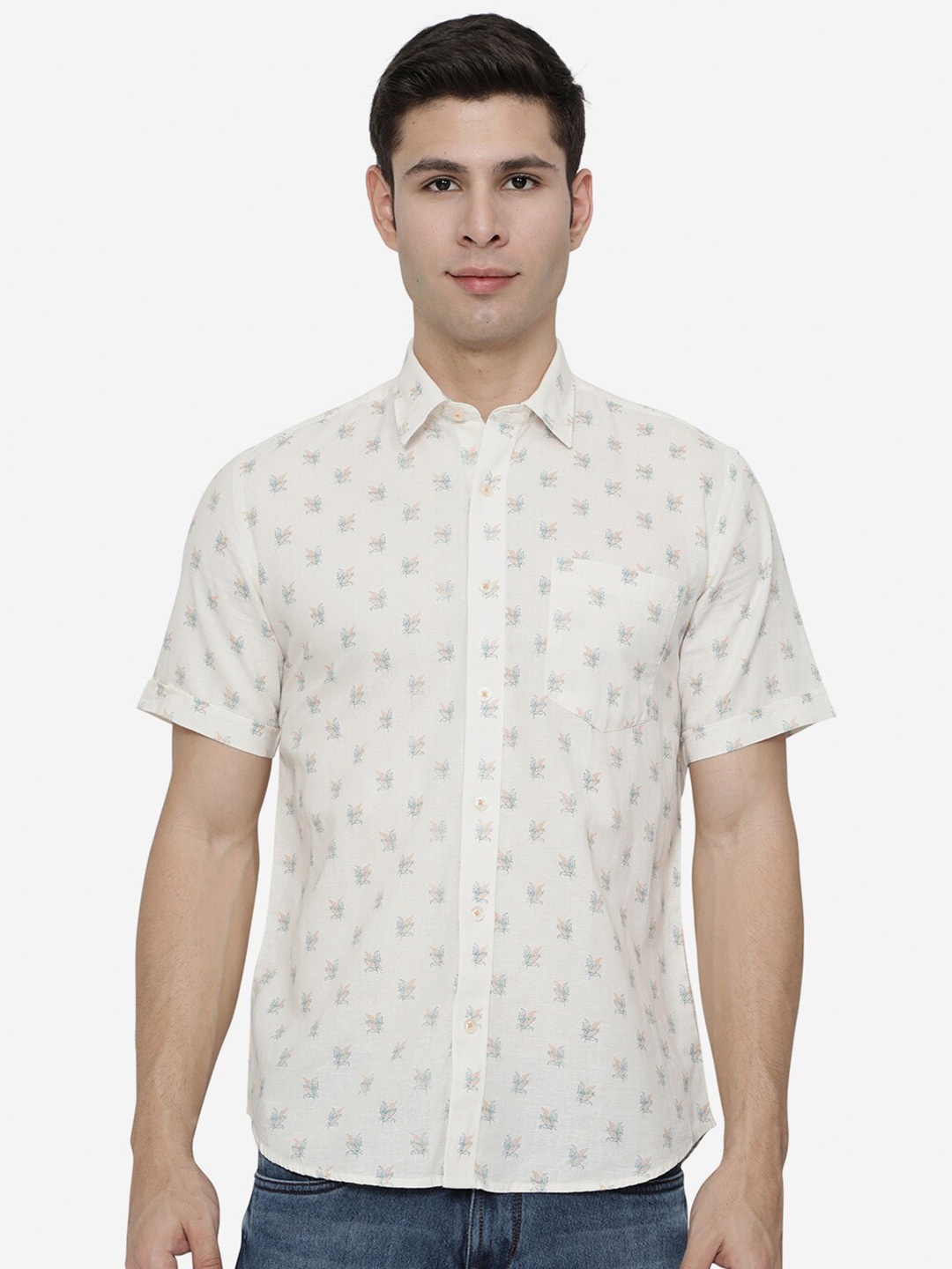 

JADE BLUE Men White Slim Fit Floral Printed Casual Shirt
