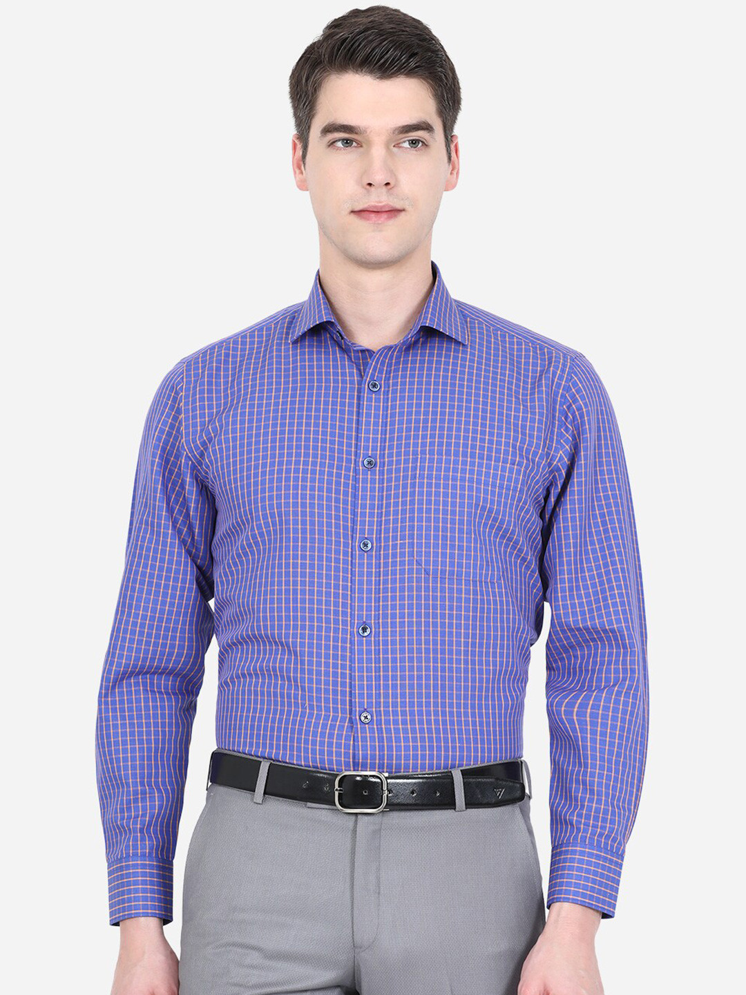 

JADE BLUE Men Blue Checked Formal Shirt
