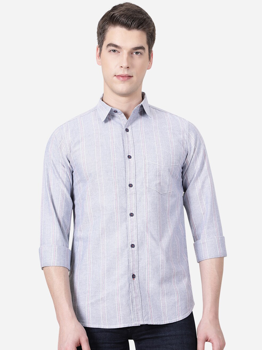

JADE BLUE Men Grey Slim Fit Checked Casual Shirt