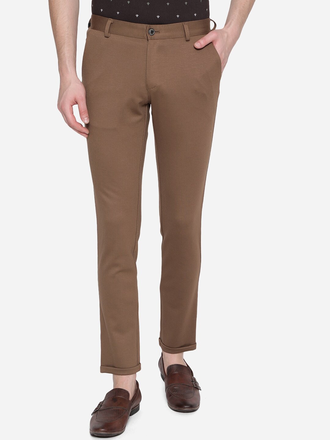 

JADE BLUE Men Brown Slim Fit Trousers