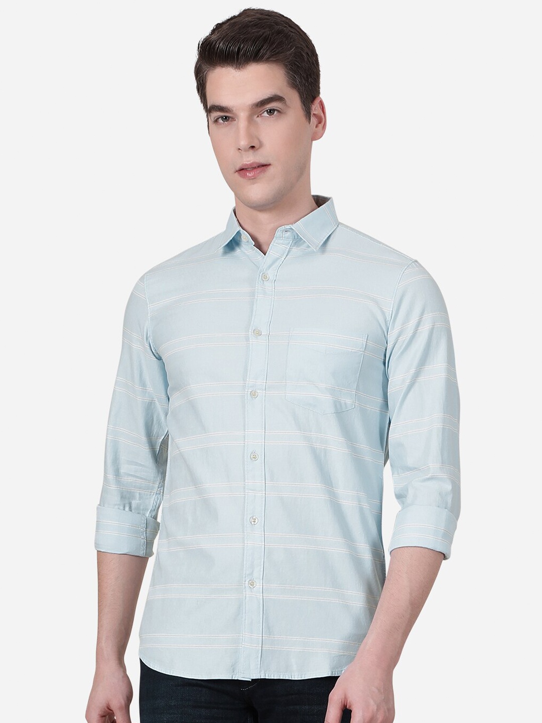 

JADE BLUE Men Blue Slim Fit Horizontal Stripes Striped Casual Shirt