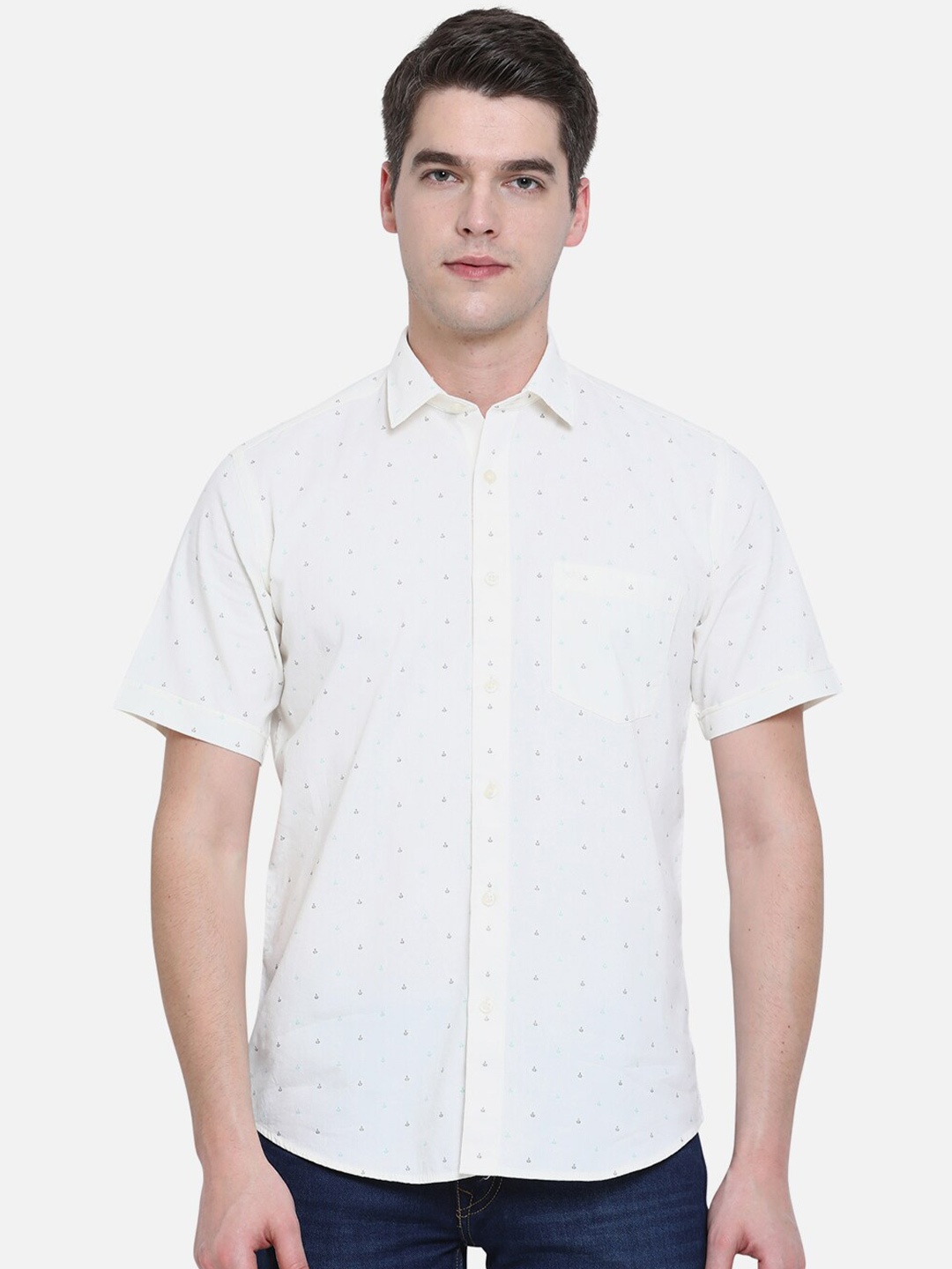 

JADE BLUE Men White Slim Fit Printed Casual Shirt