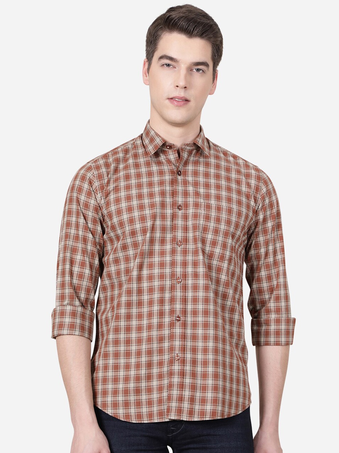 

JADE BLUE Men Brown Slim Fit Checked Casual Shirt
