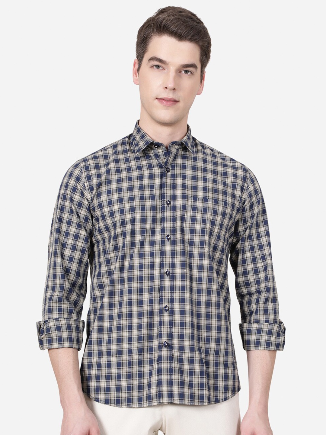 

JADE BLUE Men Blue Slim Fit Checked Casual Shirt