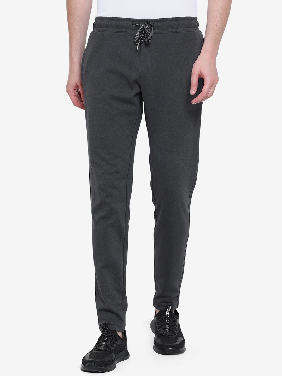

JADE BLUE Men Grey Solid Slim-Fit Pure Cotton Track Pants