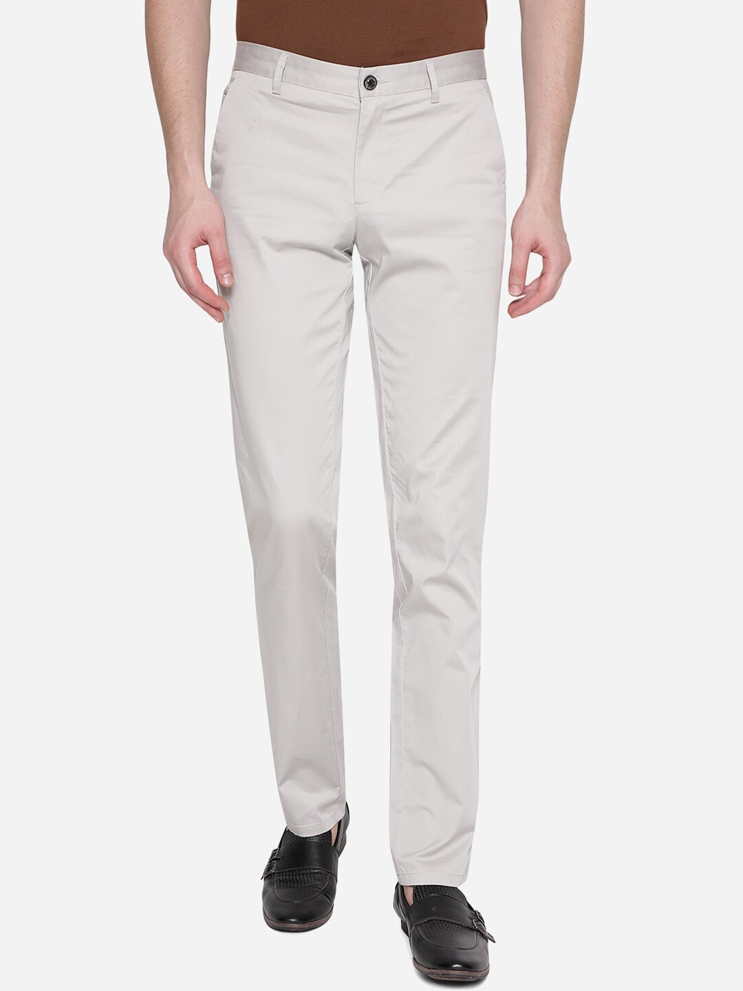 

JADE BLUE Men Grey Slim Fit Trousers