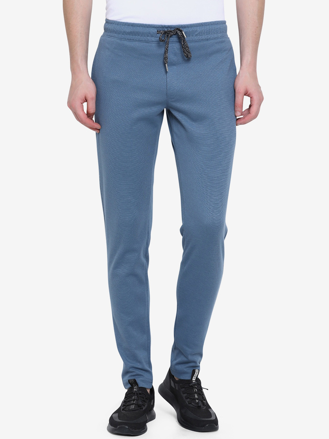 

JADE BLUE Men Blue Solid Pure Cotton Slim-Fit Track Pants