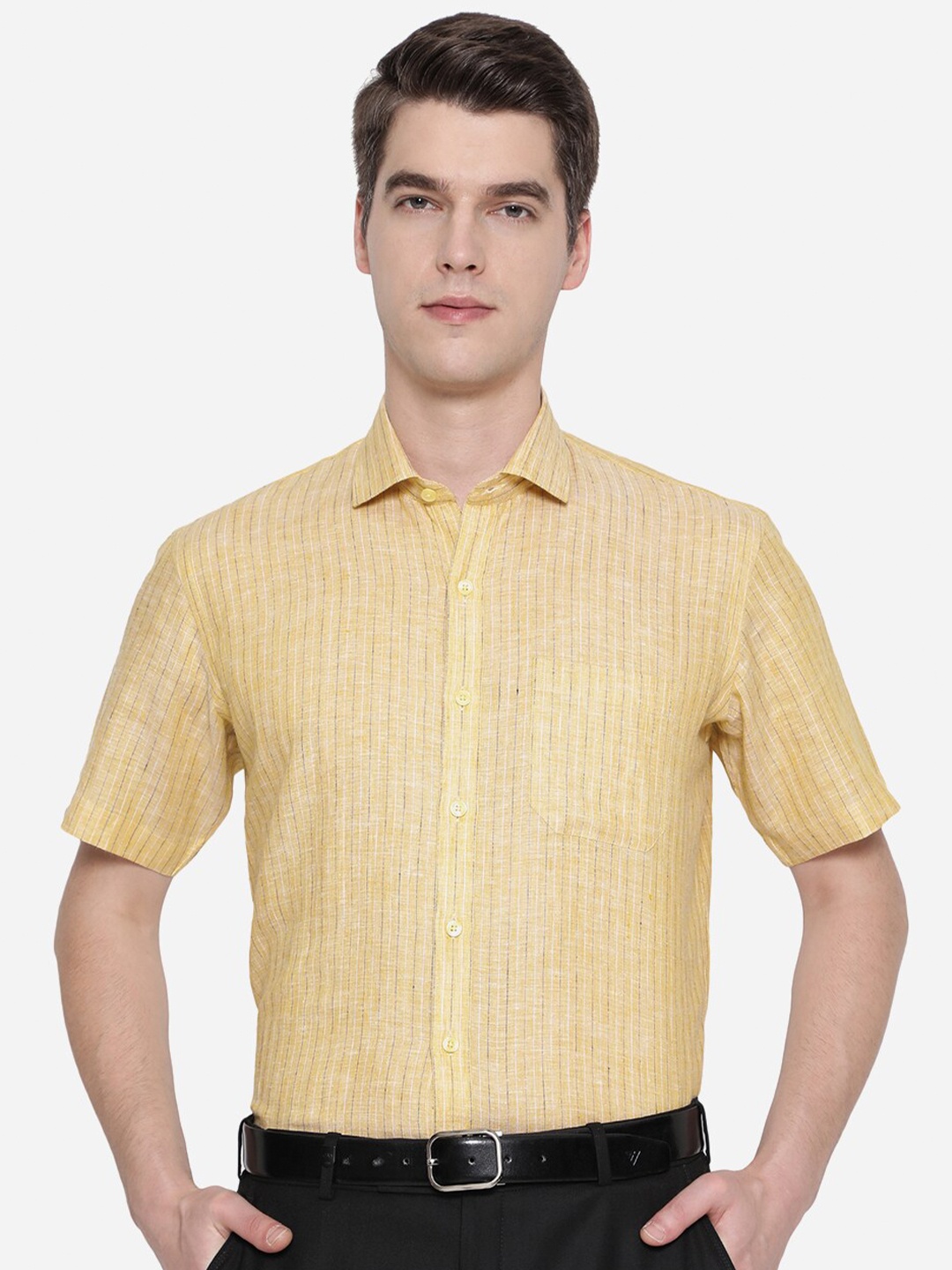 

JADE BLUE Men Yellow Striped Formal Shirt