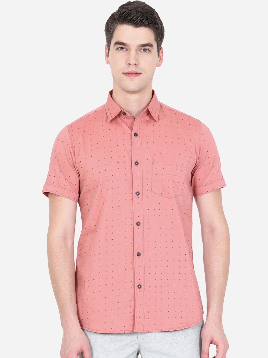 

JADE BLUE Men Pink Slim Fit Printed Casual Shirt