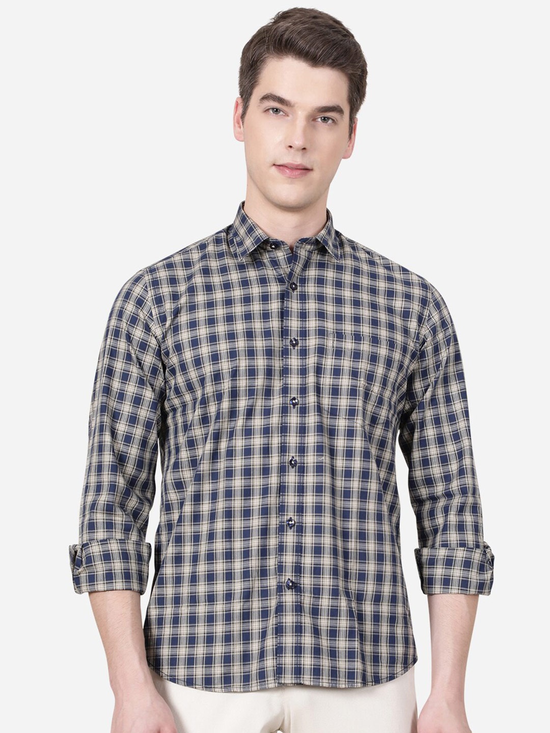 

JADE BLUE Men Blue Slim Fit Checked Casual Shirt