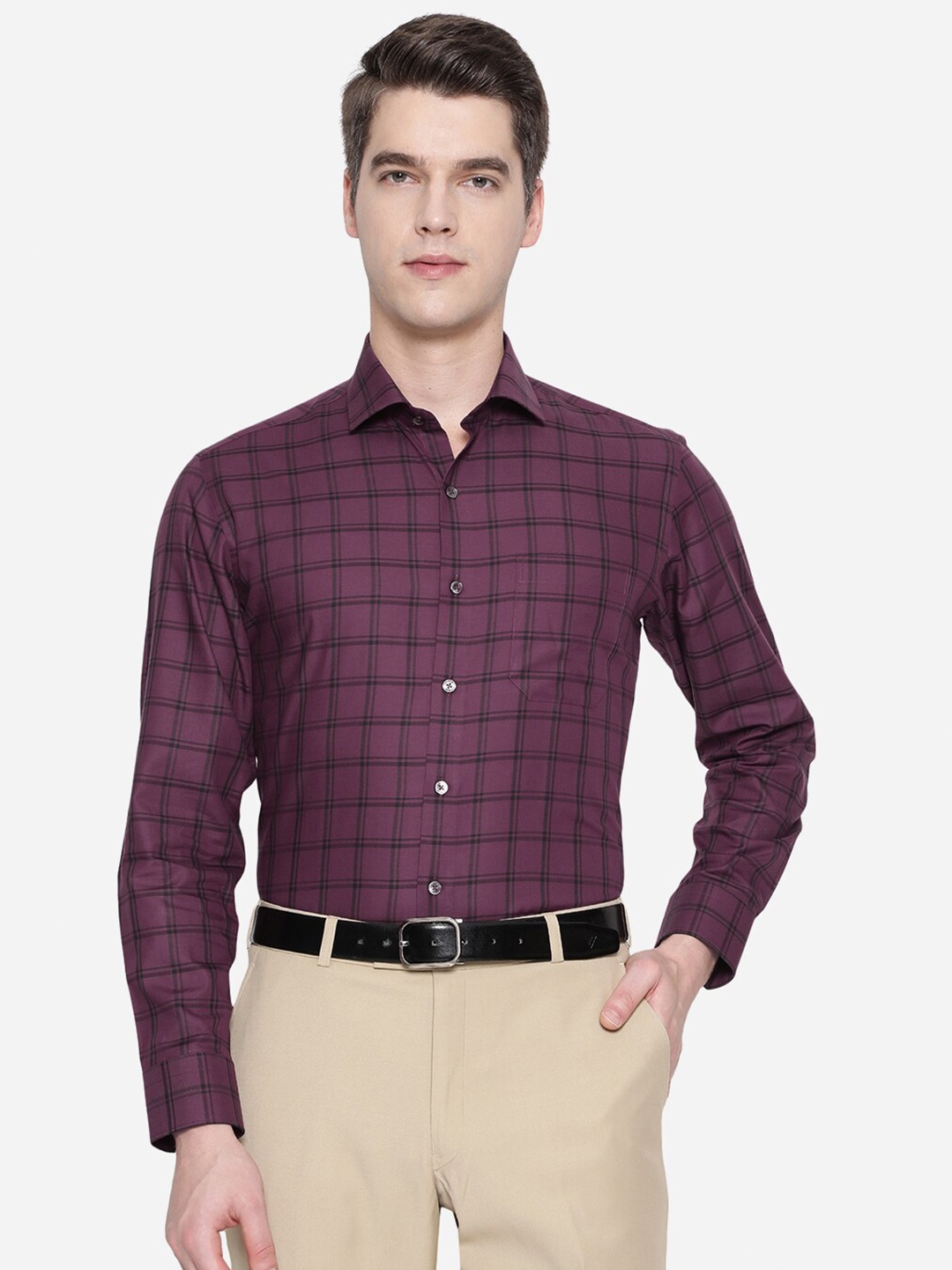 

JADE BLUE Men Purple Slim Fit Tartan Checks Checked Formal Shirt