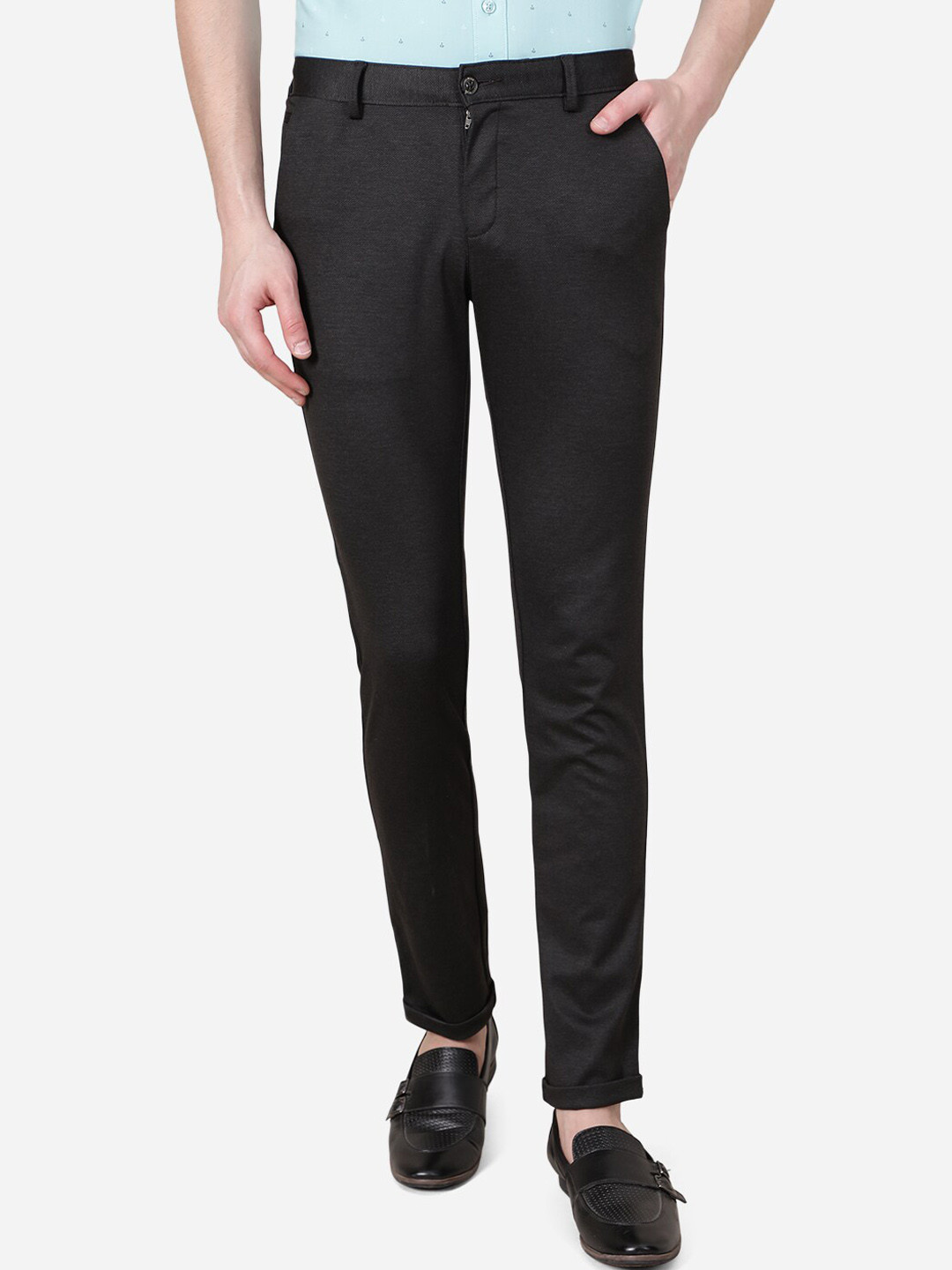 

JADE BLUE Men Black Slim Fit Trousers