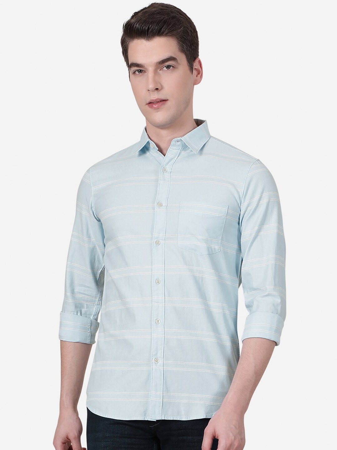 

JADE BLUE Men Blue Slim Fit Horizontal Stripes Striped Casual Shirt
