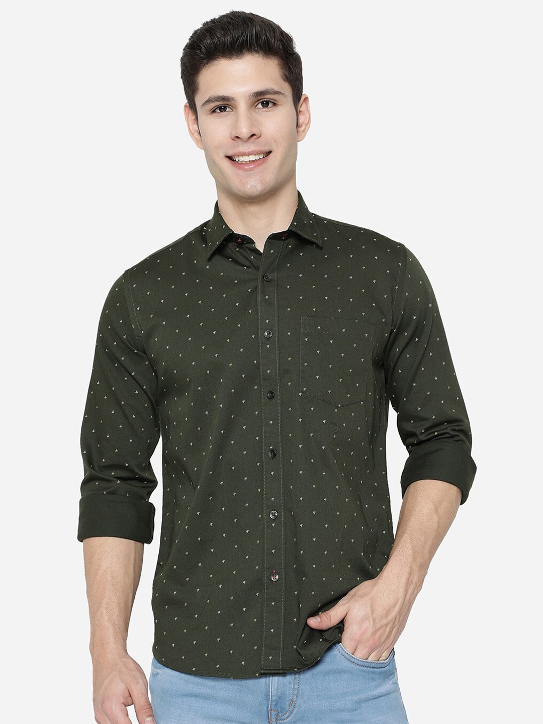 

JADE BLUE Men Green Slim Fit Printed Casual Shirt