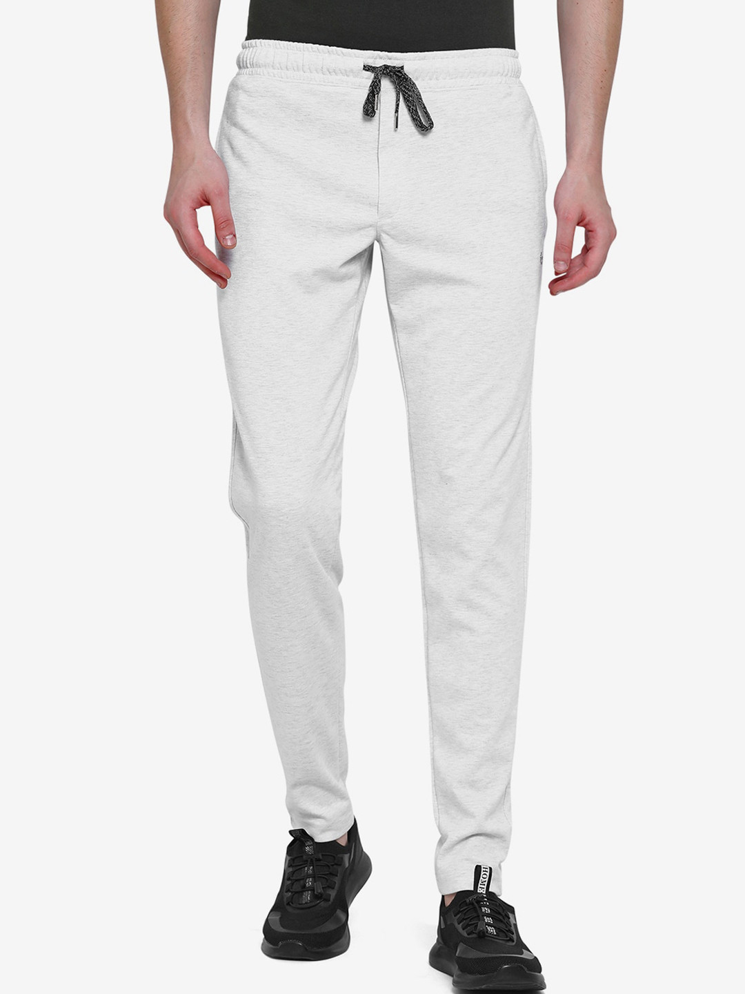 

JADE BLUE Men Melange Grey Solid Pure Cotton Track Pant