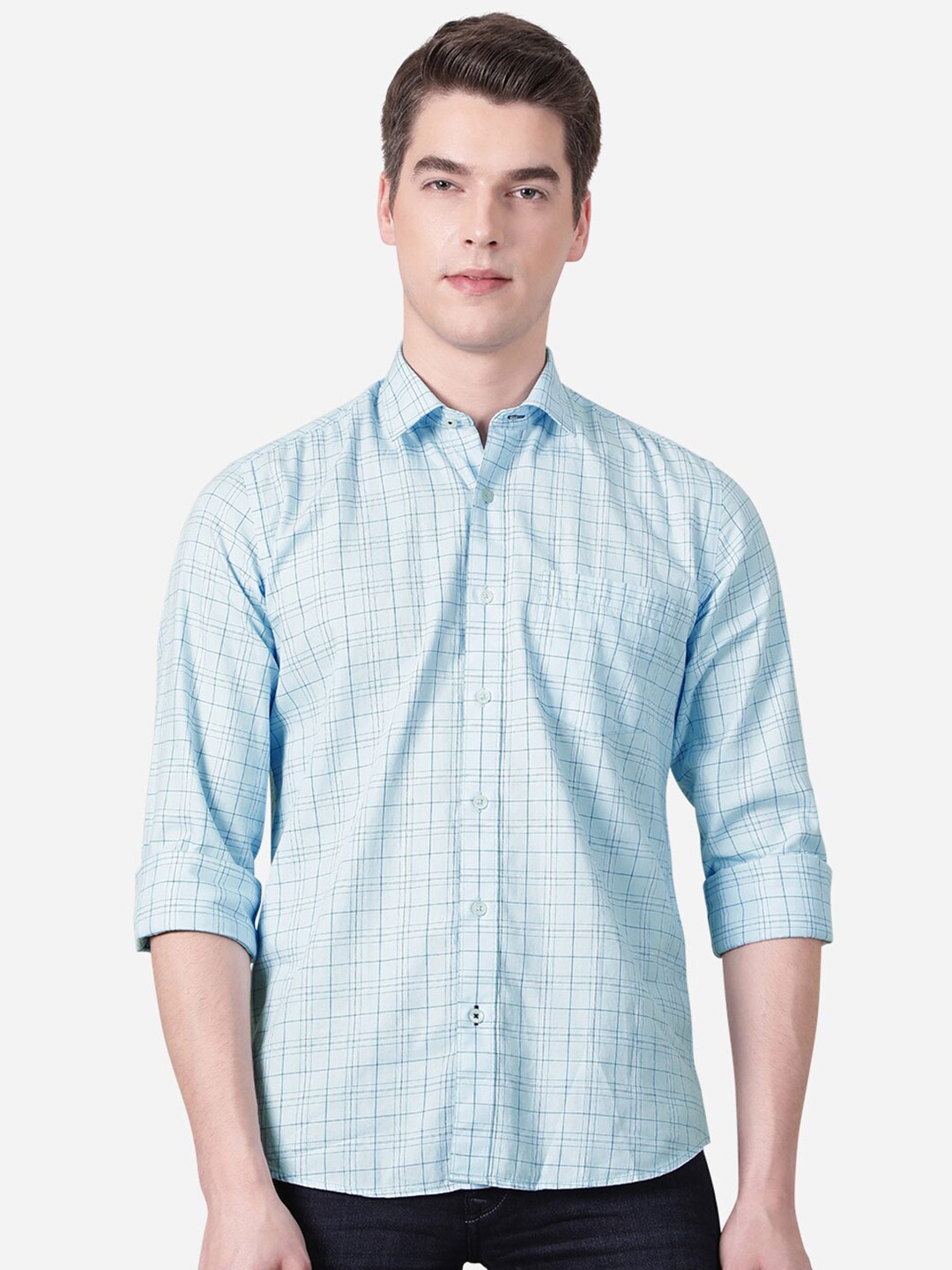 

JADE BLUE Men Blue Slim Fit Checked Casual Shirt