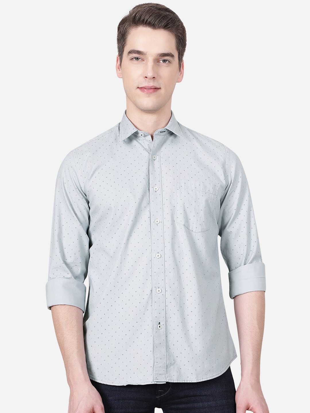 

JADE BLUE Men Grey Slim Fit Printed Casual Shirt