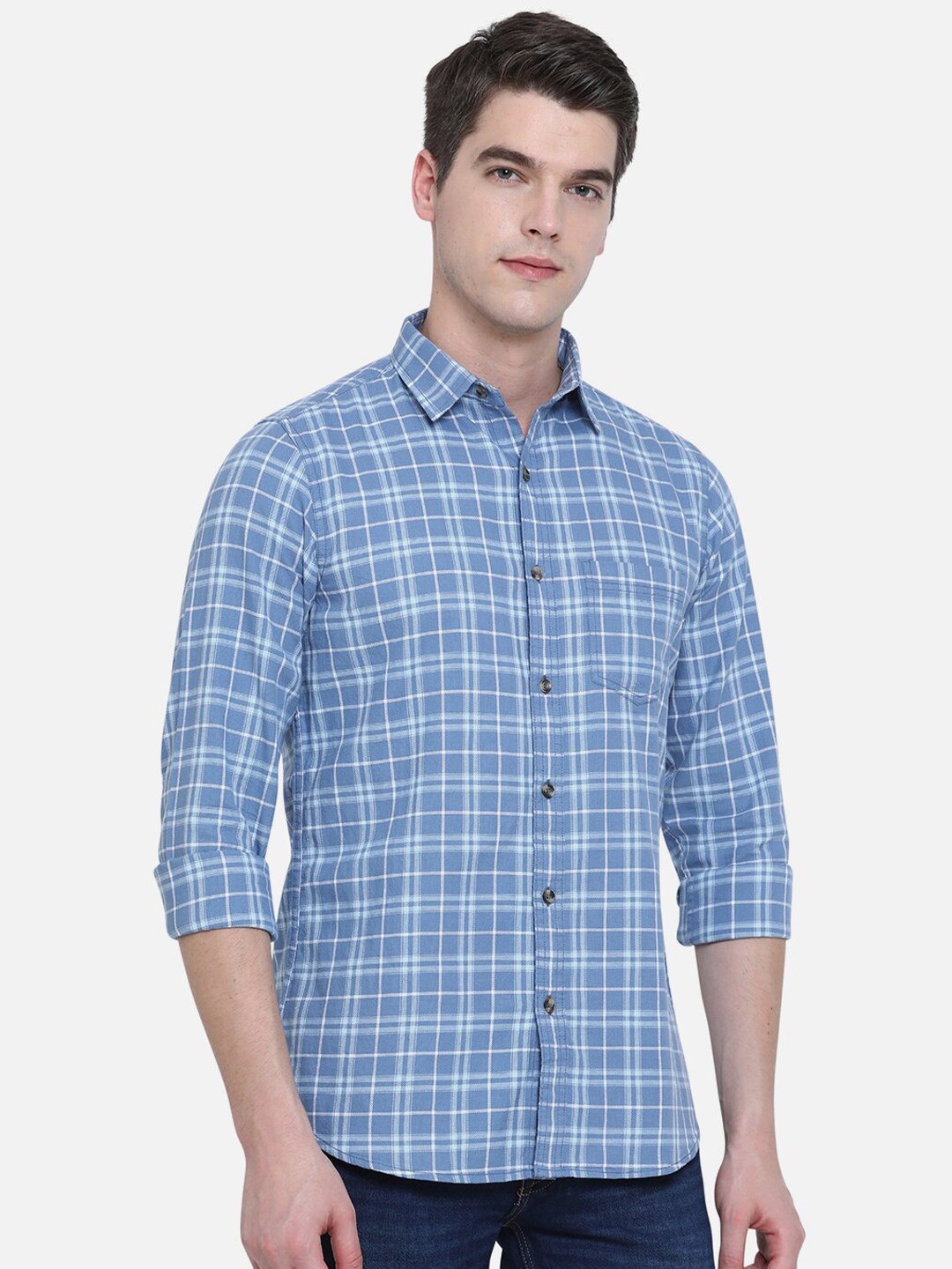 

JADE BLUE Men Blue Slim Fit Tartan Checks Checked Casual Shirt