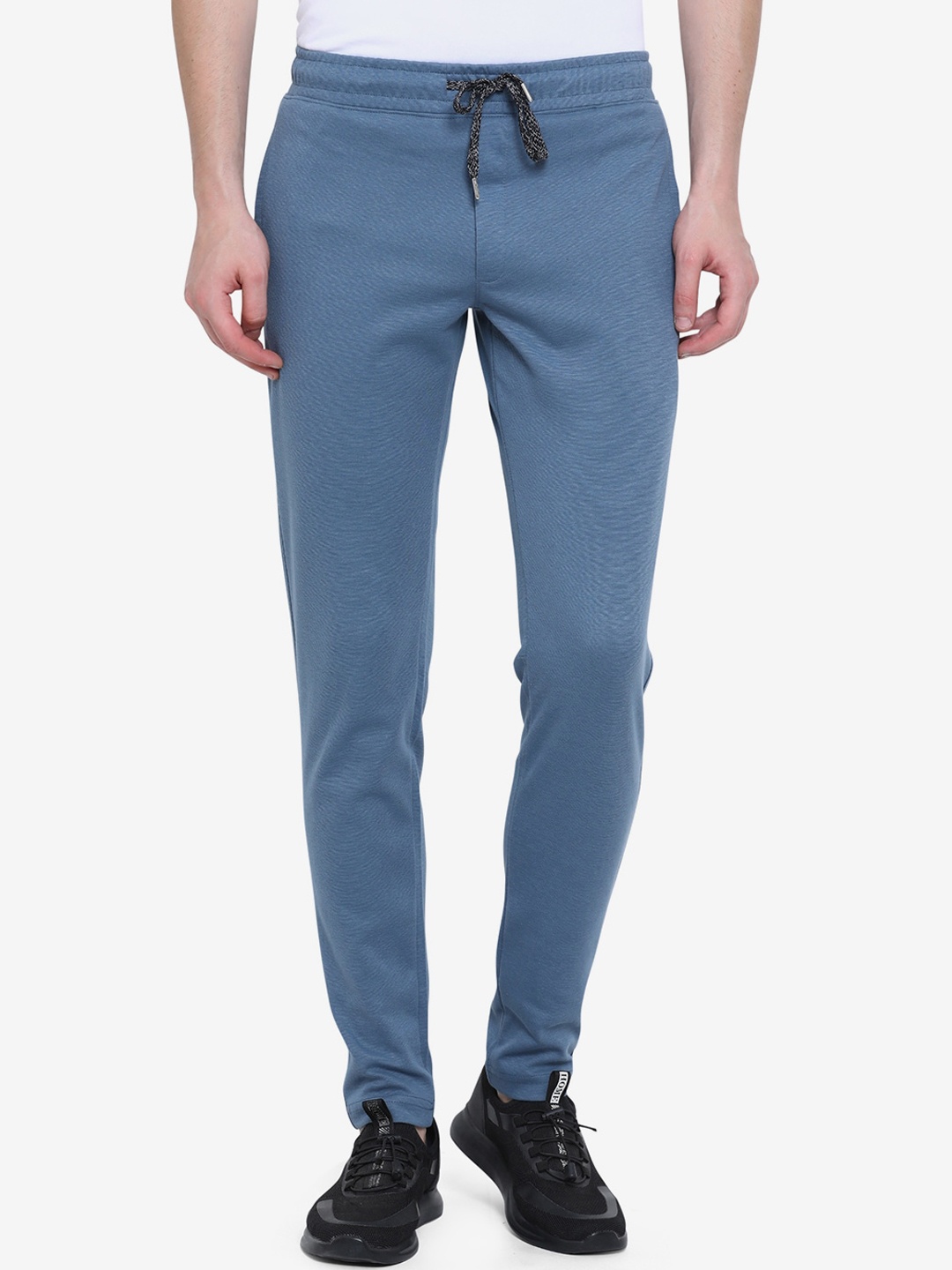 

JADE BLUE Men Blue Solid Pure Cotton Slim-Fit Track Pants