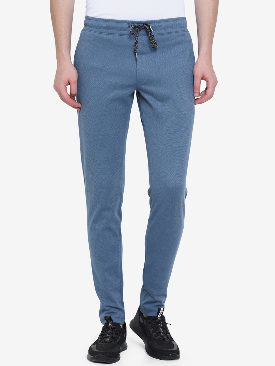 

JADE BLUE Men Blue Solid Pure Cotton Slim-Fit Track Pants, Turquoise blue