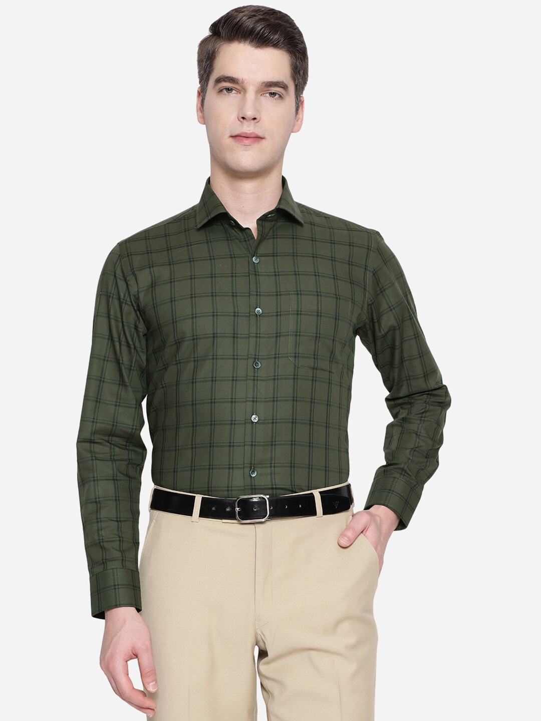 

JADE BLUE Men Green Slim Fit Tartan Checks Checked Formal Shirt
