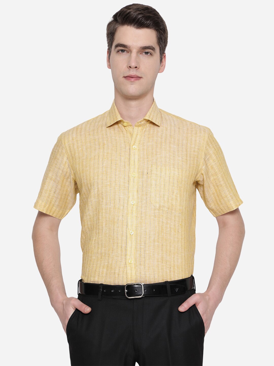 

JADE BLUE Men Yellow Striped Formal Shirt