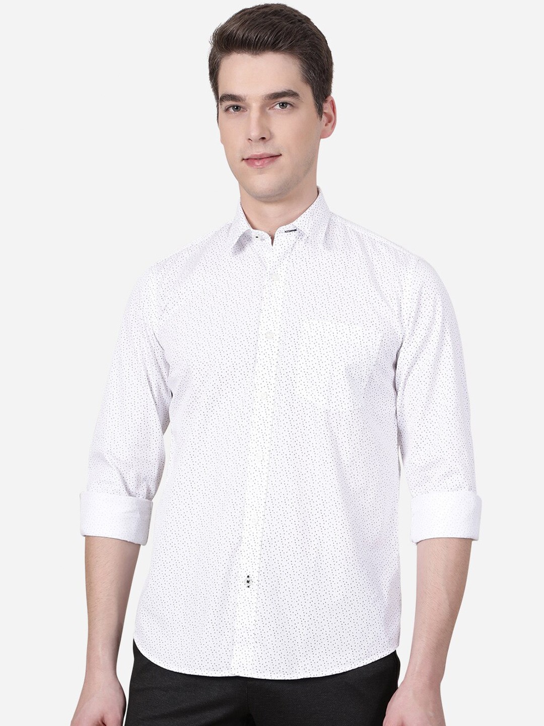 

JADE BLUE Men White Slim Fit Printed Casual Shirt