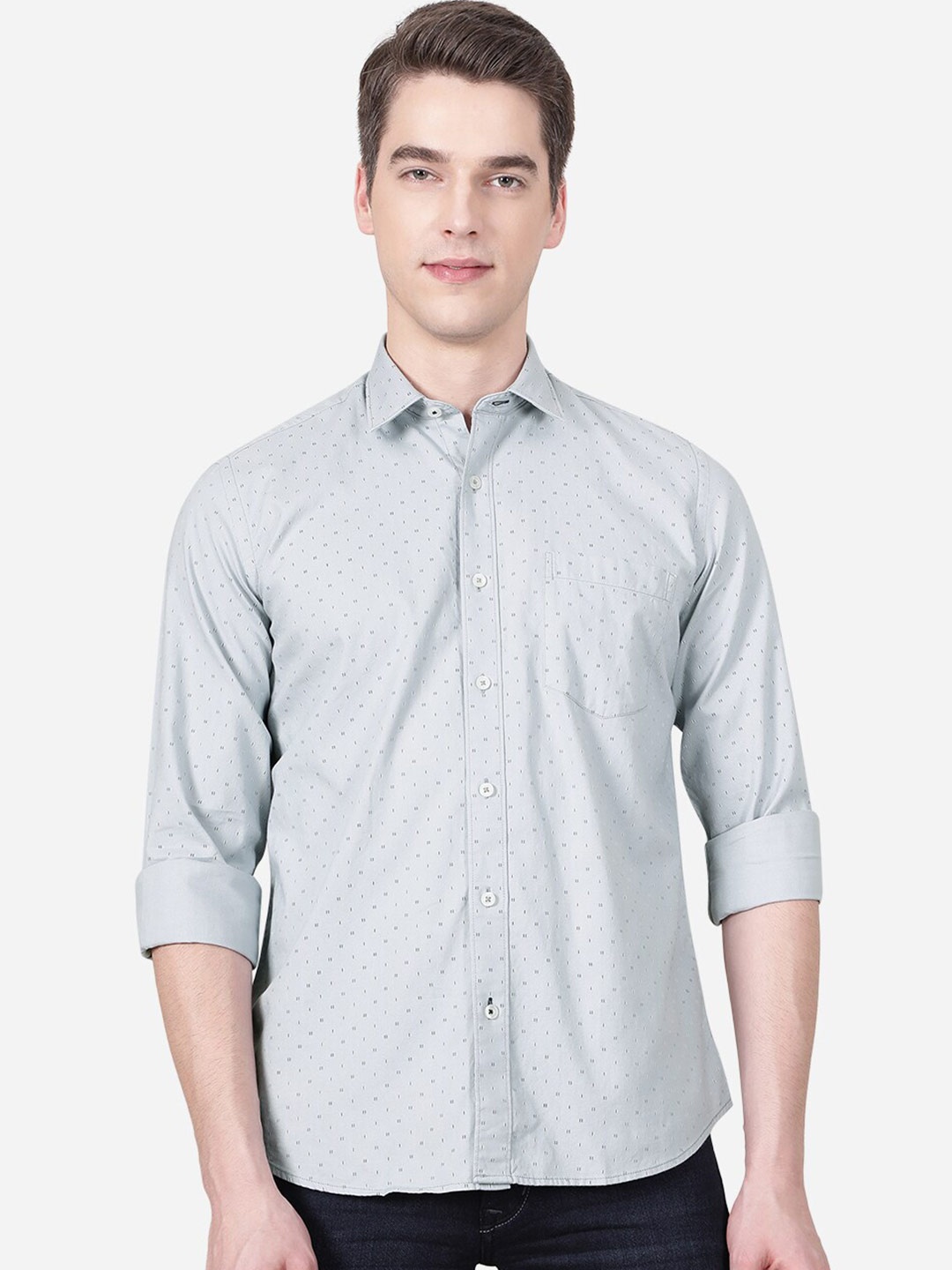 

JADE BLUE Men Grey Slim Fit Printed Casual Shirt